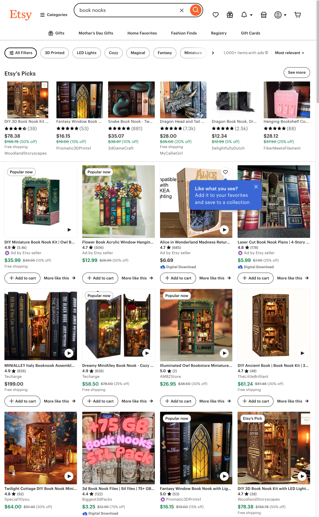 Etsy artisan book nook